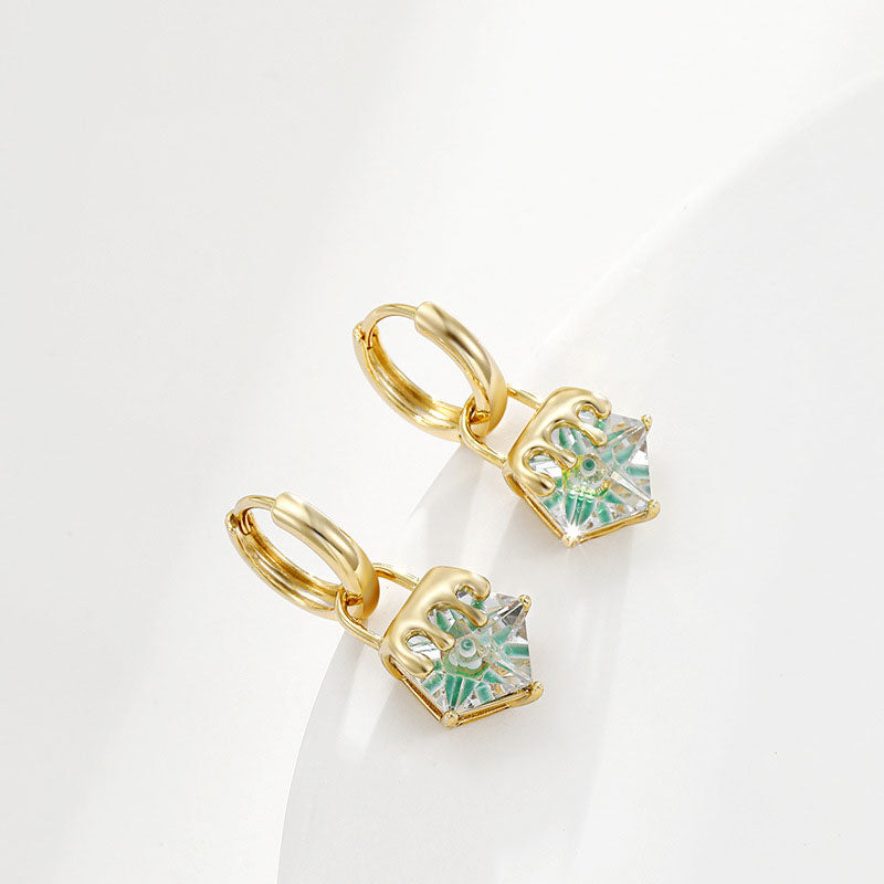 Geometric Square Sky Blue Zircon Earrings
