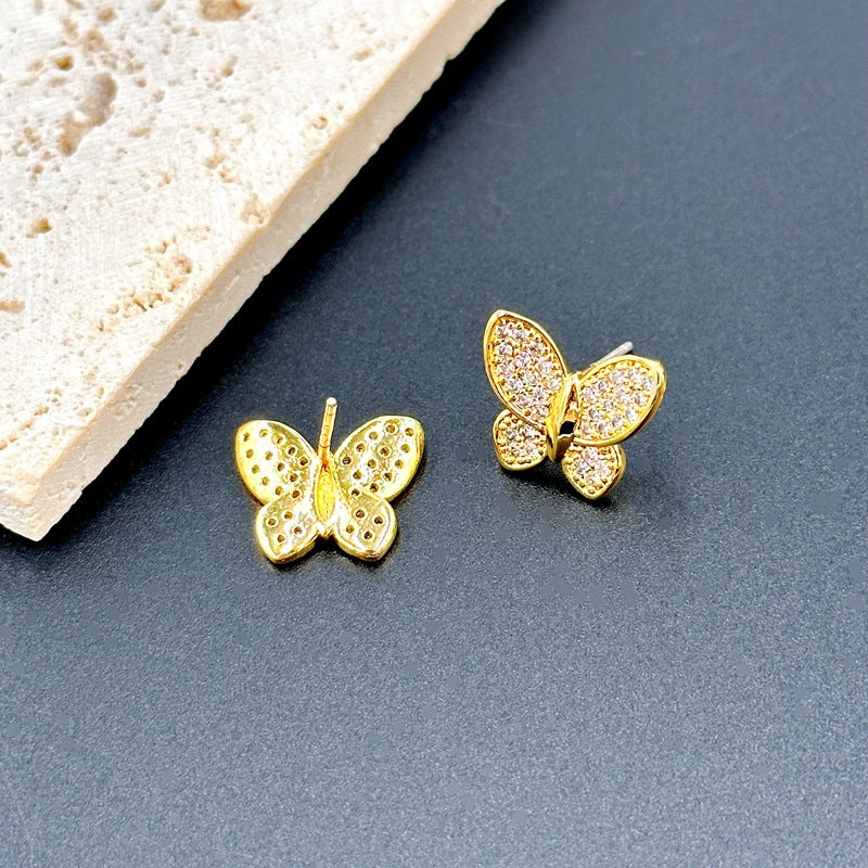 Silver Needle Butterfly Zircon Earrings