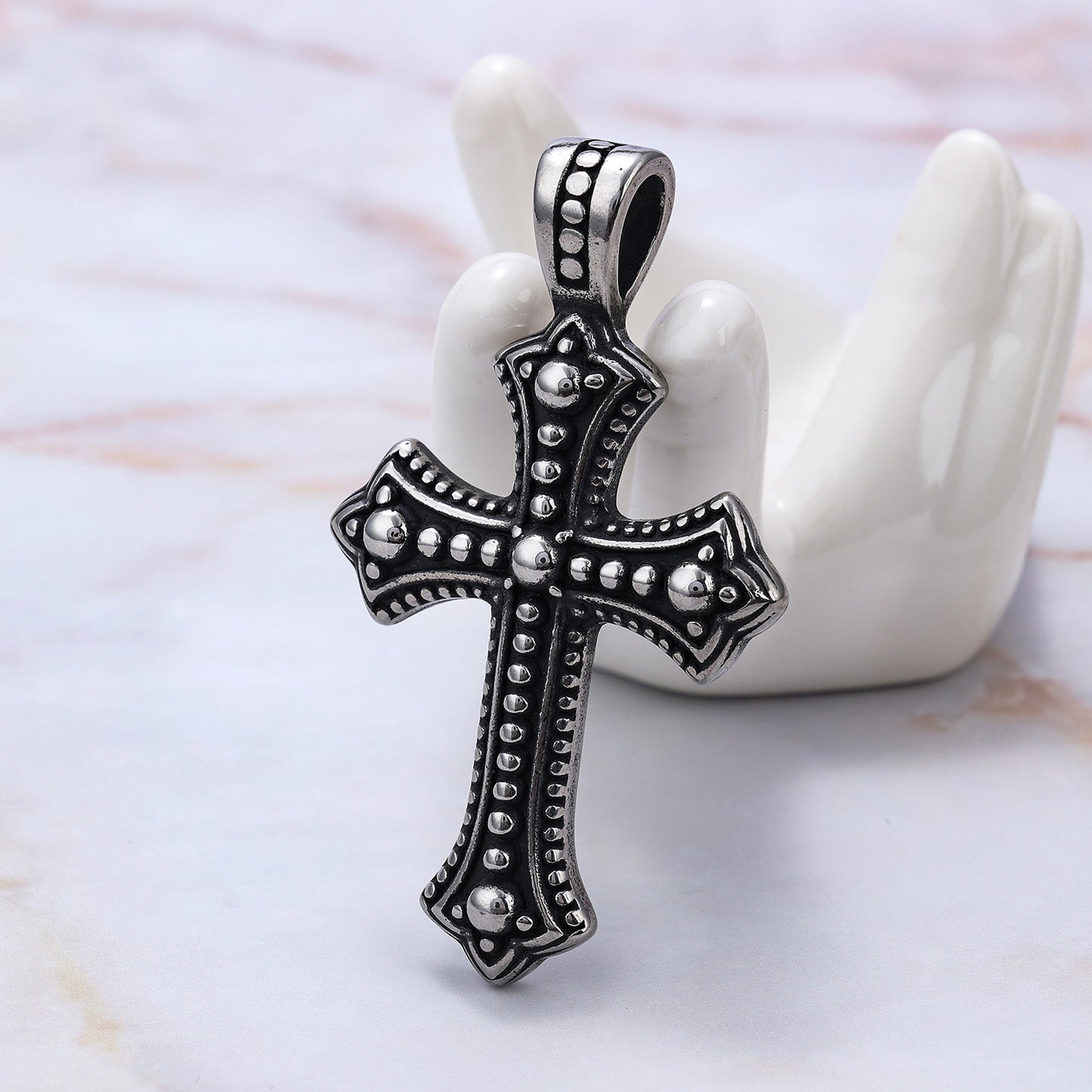 Stainless Steel Pendant with Pitted Cross