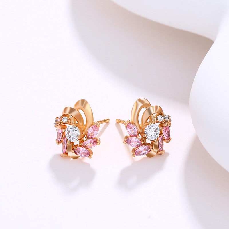 Exquisite Colored Zircon Flower Stud Earrings for Women