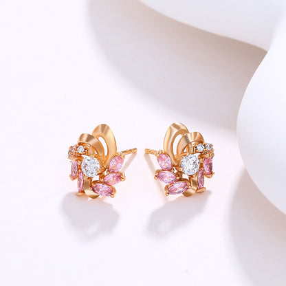 Exquisite Colored Zircon Flower Stud Earrings for Women