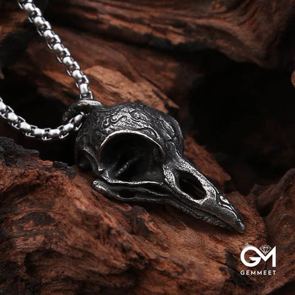 Men's Viking Raven Crow Skull Stainless Steel Necklace