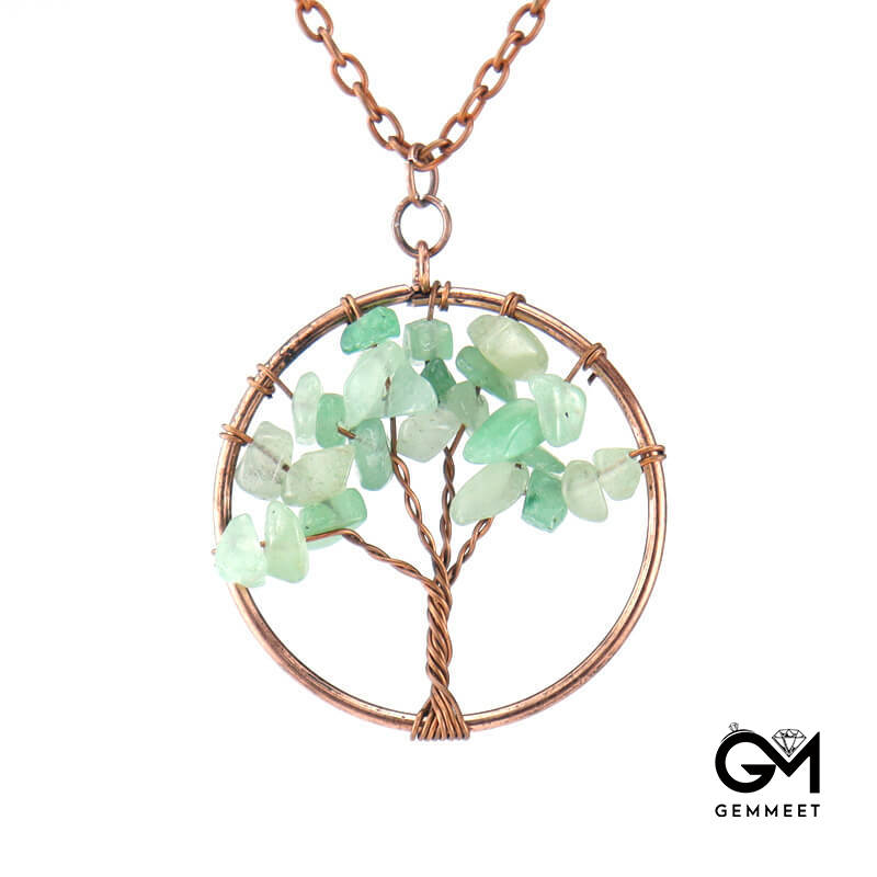 Ancient Red Copper Crystal Tree of Life Necklace