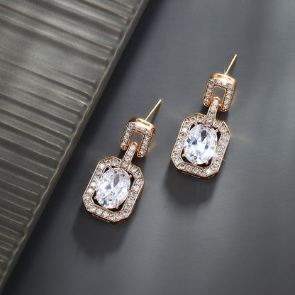 Geometric Square Oval Gemstone Micro-encrusted Zirconia Earrings