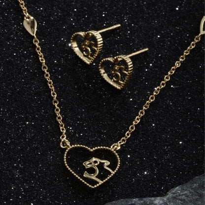 K Gold-plated Hollow Heart Leopard Earrings Necklace Set
