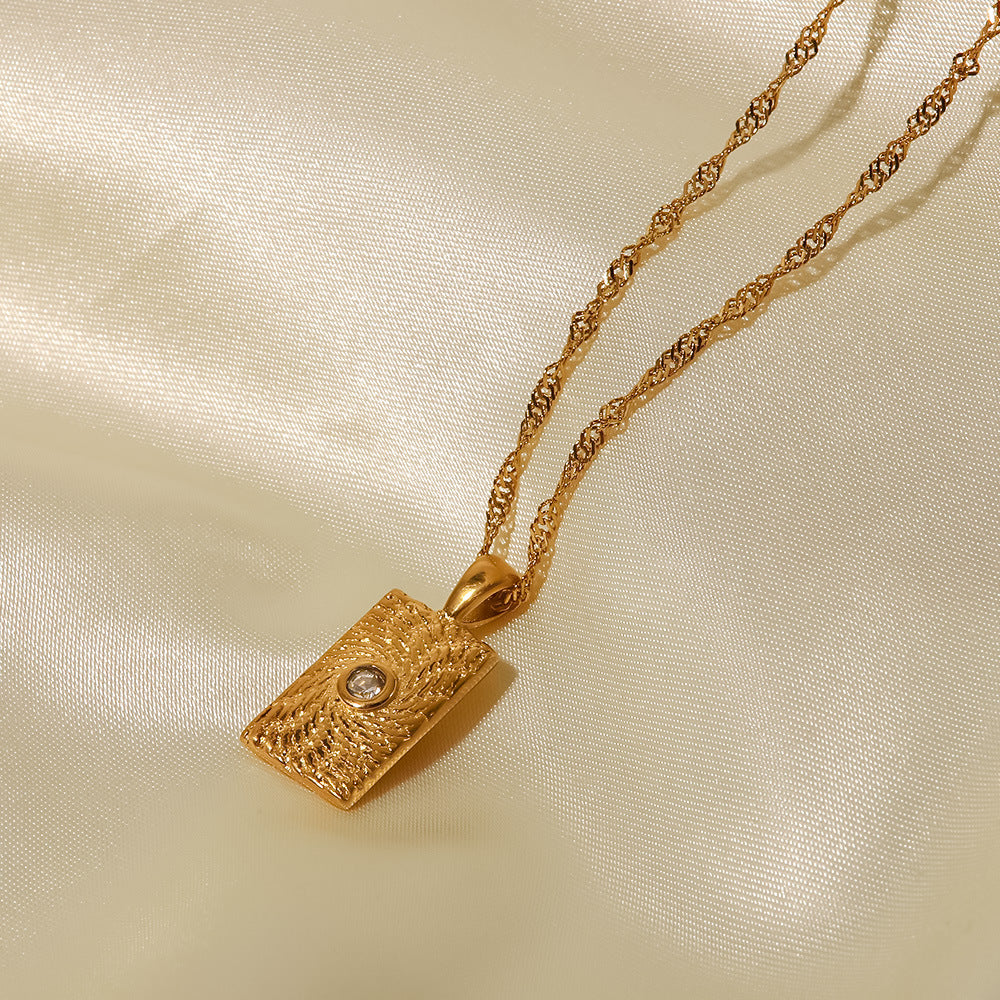 Spiral Stainless Steel Square Pendant Necklace