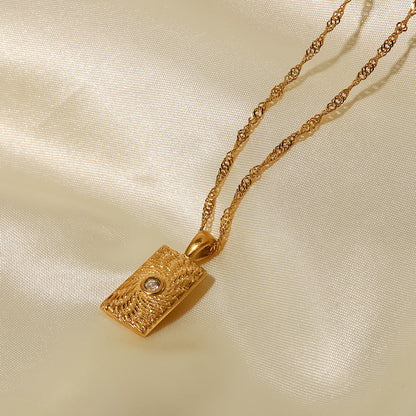 Spiral Stainless Steel Square Pendant Necklace