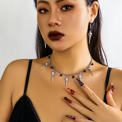 Halloween 2 Pcs Bird Skull Necklace & Earrings Set