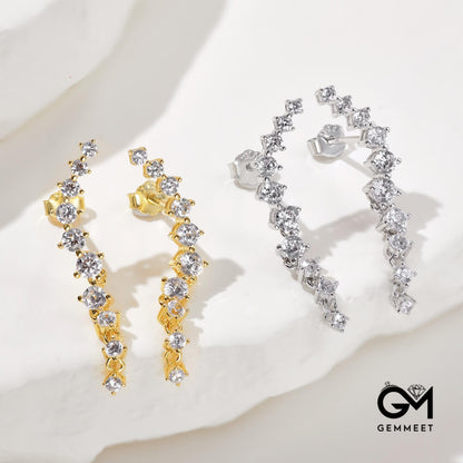 S925 Sterling Silver White Round Zircon Asymmetrical Earrings