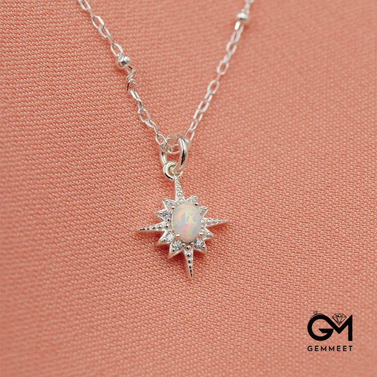 Opal White Zircon Northstar Dainty Star Necklace