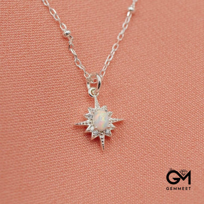 Opal White Zircon Northstar Dainty Star Necklace