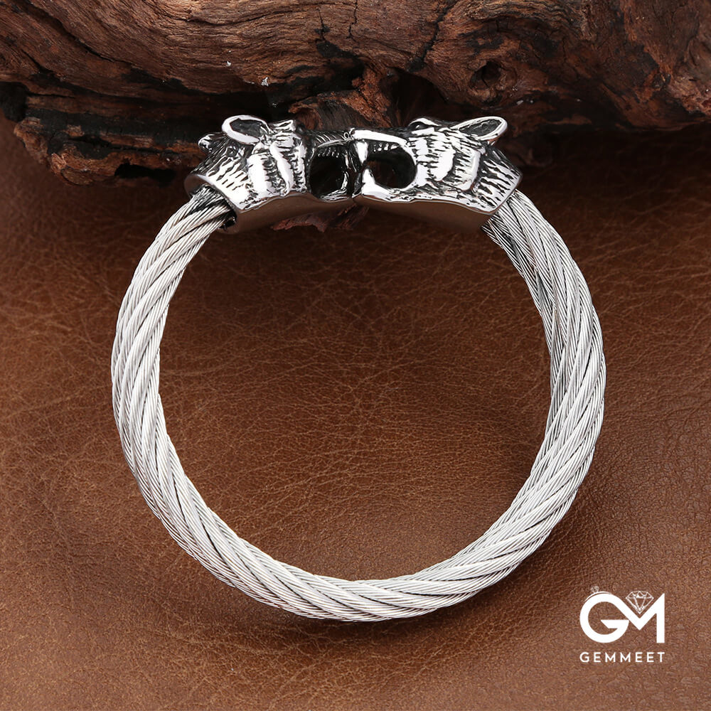 Viking Myth Titanium Steel Solid Open Adjustable Bracelet