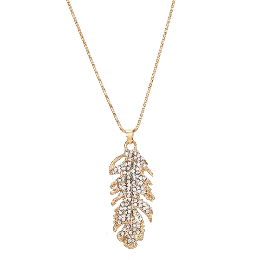 Stylish Personality Feather Full Diamond Alloy Necklace