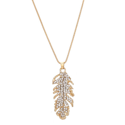 Stylish Personality Feather Full Diamond Alloy Necklace