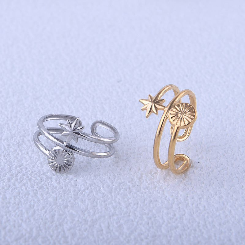 Sun Star Titanium Steel Ring Does Not Fade High-grade