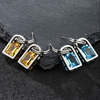 Square Artificial Gemstone Retro Luxury Fashion Earrings