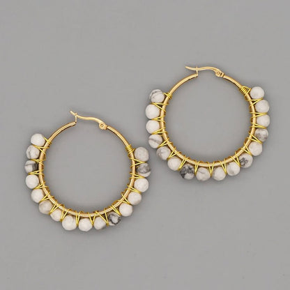 Boho Natural Crystal Beads Large Hoop Earrings