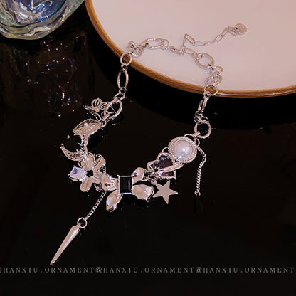 Zircon pearl five-pointed star bow conical necklace