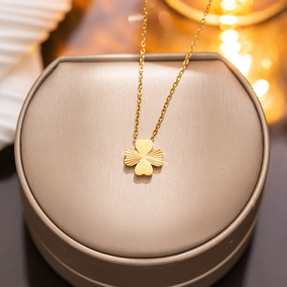 Four-leaf Clover Embossed Twill Titanium Steel Necklace