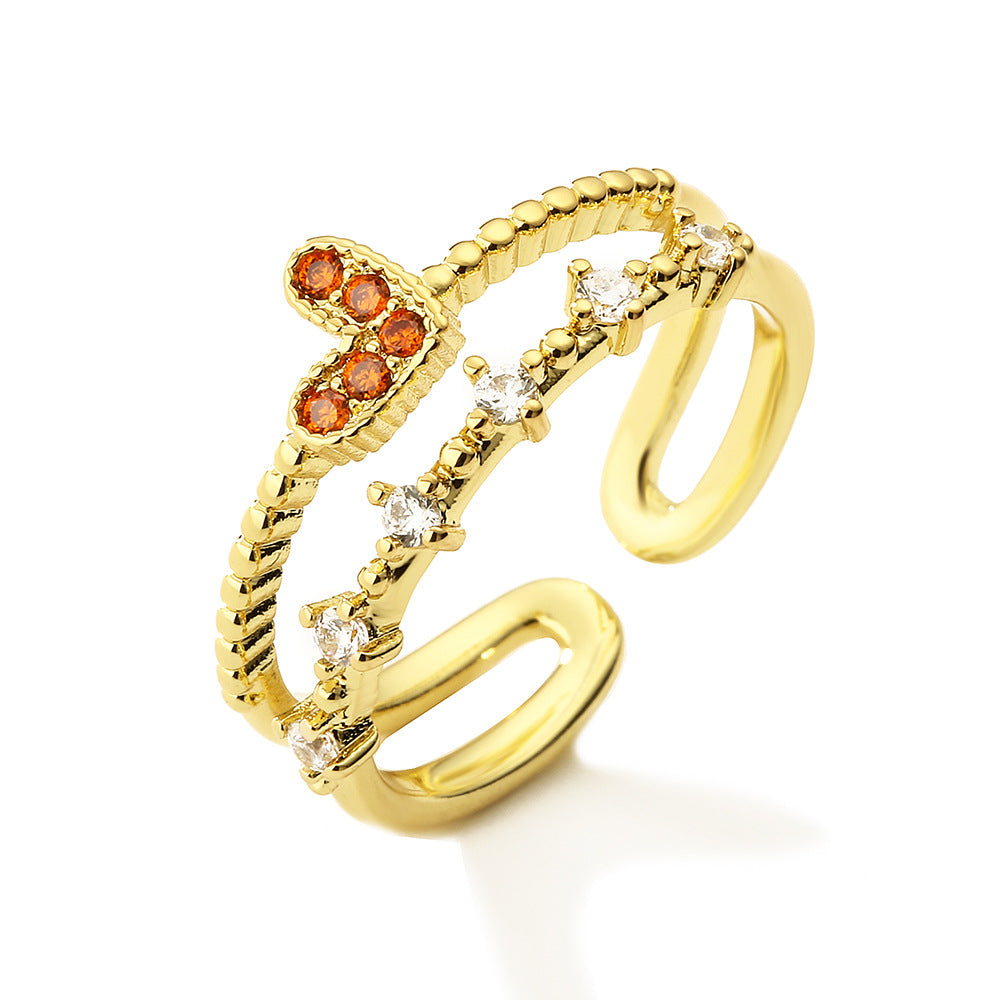 Golden 2 Layers Heart & Crown Ring
