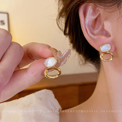 Electroplated Silver Needle Oval Irregular Earrings