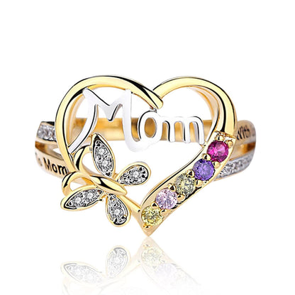 "I love you, Mom." Heart Mom Design Zircon Ring