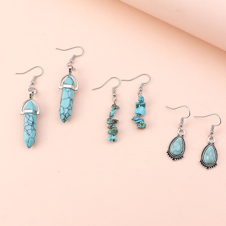 Turquoise Earrings Multi-layered Necklace Set