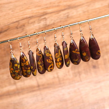 Brown Flower Stone Drop Earrings