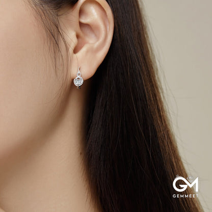 S925 Sterling Silver Red Heart White Round Zircon Earrings