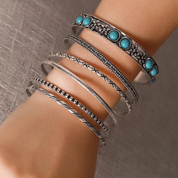 Bohemian Ethnic Exaggerated Metal Turquoise Bracelet