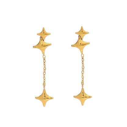 Stainless Steel Gold Plated Star Tassel Earrings