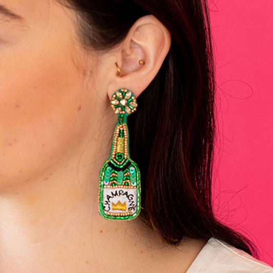 Halloween Handwoven Rice Beads Long Wine Bottle Earrings