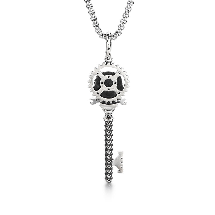 Sterling Silver Vintage Skull Key Pendants Necklace