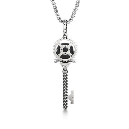 Sterling Silver Vintage Skull Key Pendants Necklace