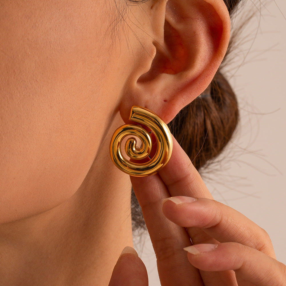 Gold Stainless Steel Spiral Thread Earrings