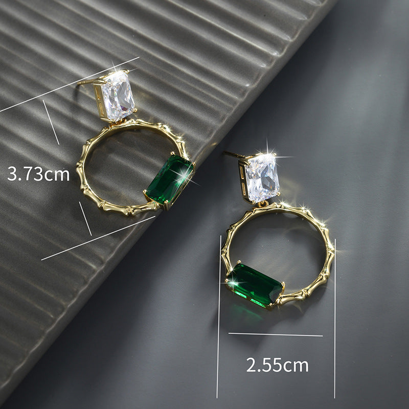 Square Emerald Ear Zircon Earrings for Women