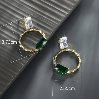 Square Emerald Ear Zircon Earrings for Women