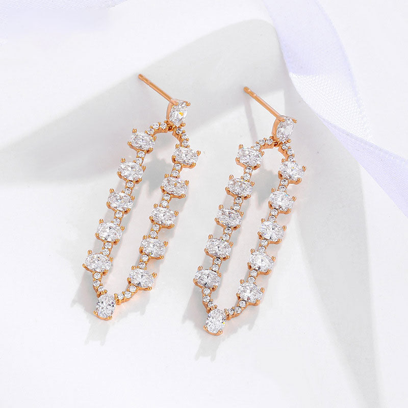 Geometric Oval Micro-studded Zirconia Earrings