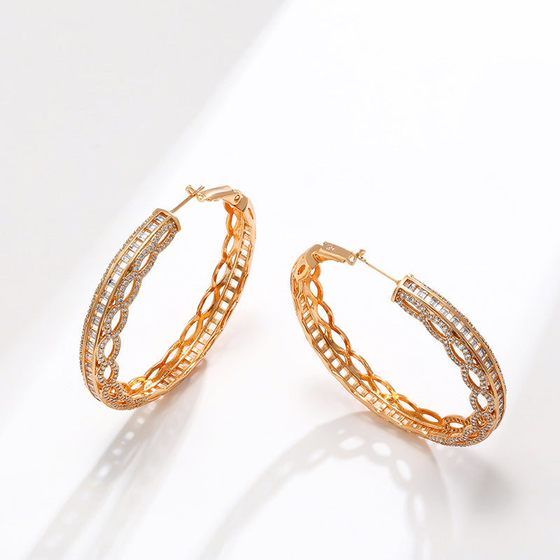 K-plated Gold-plated Zircon Round Large Hoop Earrings