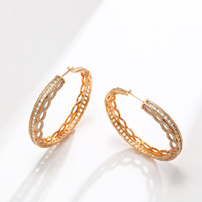 K-plated Gold-plated Zircon Round Large Hoop Earrings