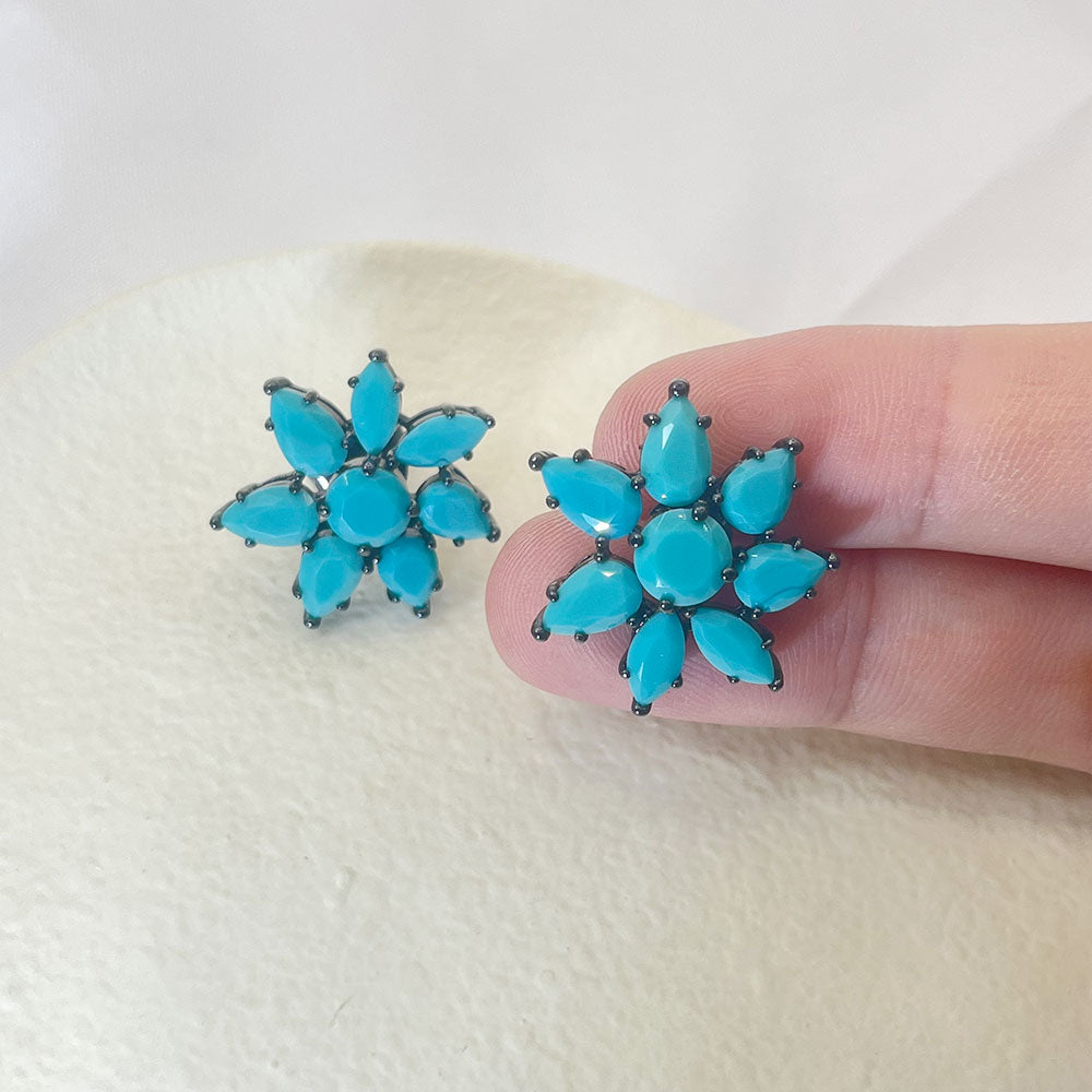 Seven Petal Faxul Turquoise Inlaid Stud Earrings