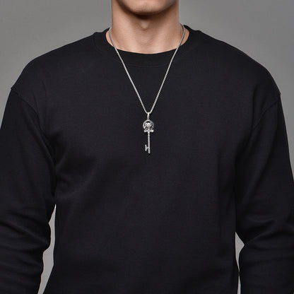 Sterling Silver Vintage Skull Key Pendants Necklace