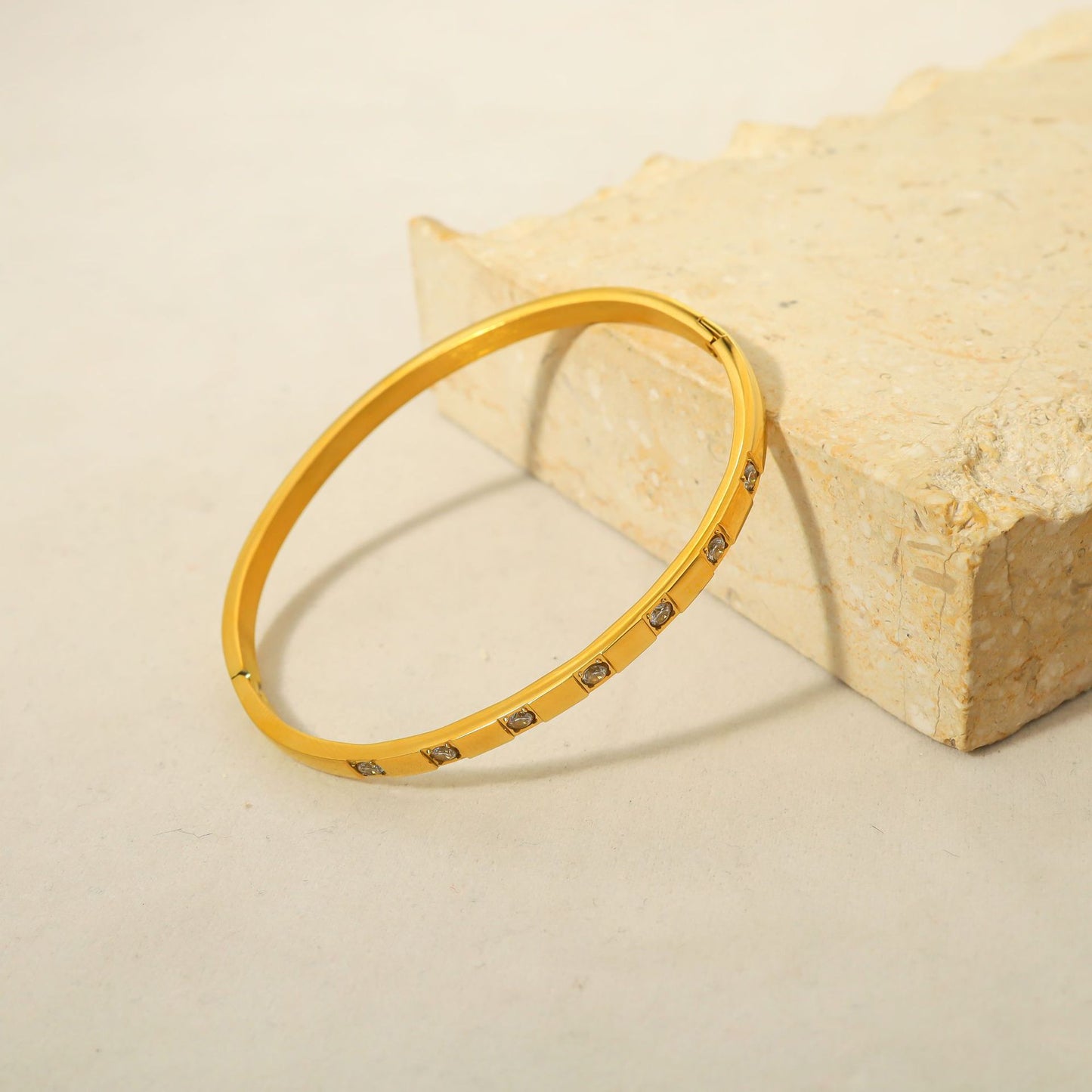 Minimalism Gypsy Setting Stones Flat Bangle Bracelet