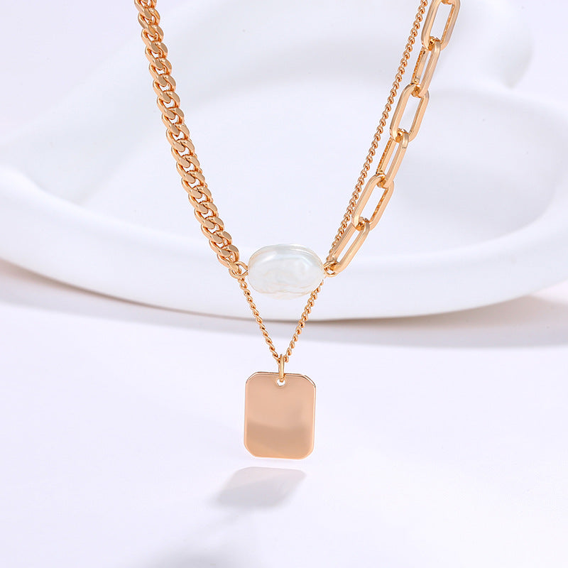 Metal Double Layer Necklace Women's Simple Long Style Baroque Style