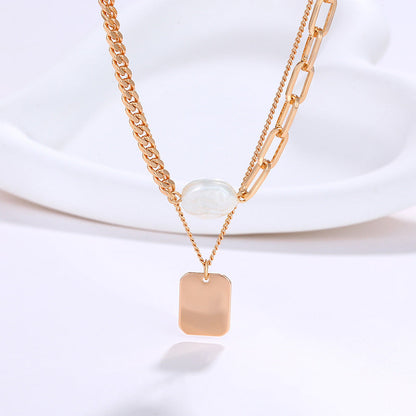 Metal Double Layer Necklace Women's Simple Long Style Baroque Style