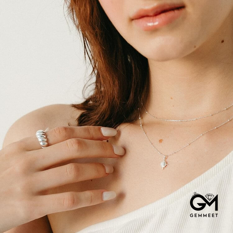 Opal White Zircon Northstar Dainty Star Necklace