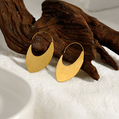 Gold Titanium Steel Hoop Vintage Dangle Earrings