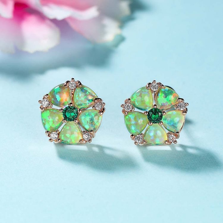 Opal Flower Shaped Earrings
