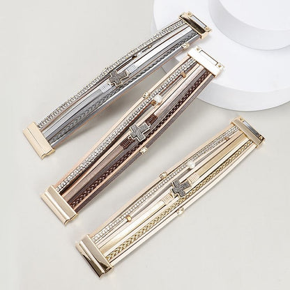 Zircon Pearl Cross Accessory Multi-Layered Leather Bracelet