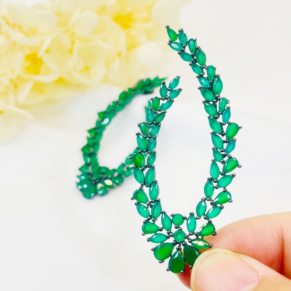 Oval Wheat Ears Green Zircon Earrings